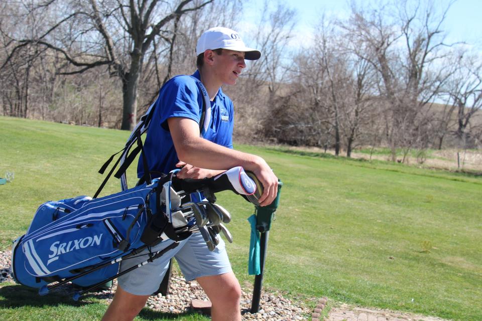 Perry's Kain Killmer walks to the green during a meet on Thursday, April 13, 2023, at Woodward Golf Club.