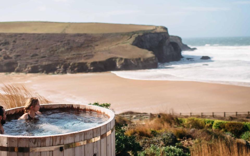 The sea-view hot tub at The Scarlet, Cornwall - The Scarlet