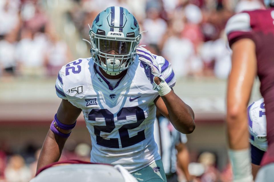 Kansas State middle linebacker Daniel Green (22) said Wednesday that the Wildcats embrace their underdog role after being picked fifth in the Big 12 preseason poll.