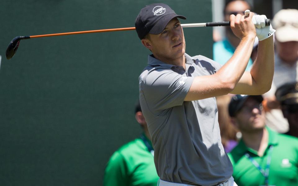 Jordan Spieth plays a shot from the first tee - USA TODAY Sports