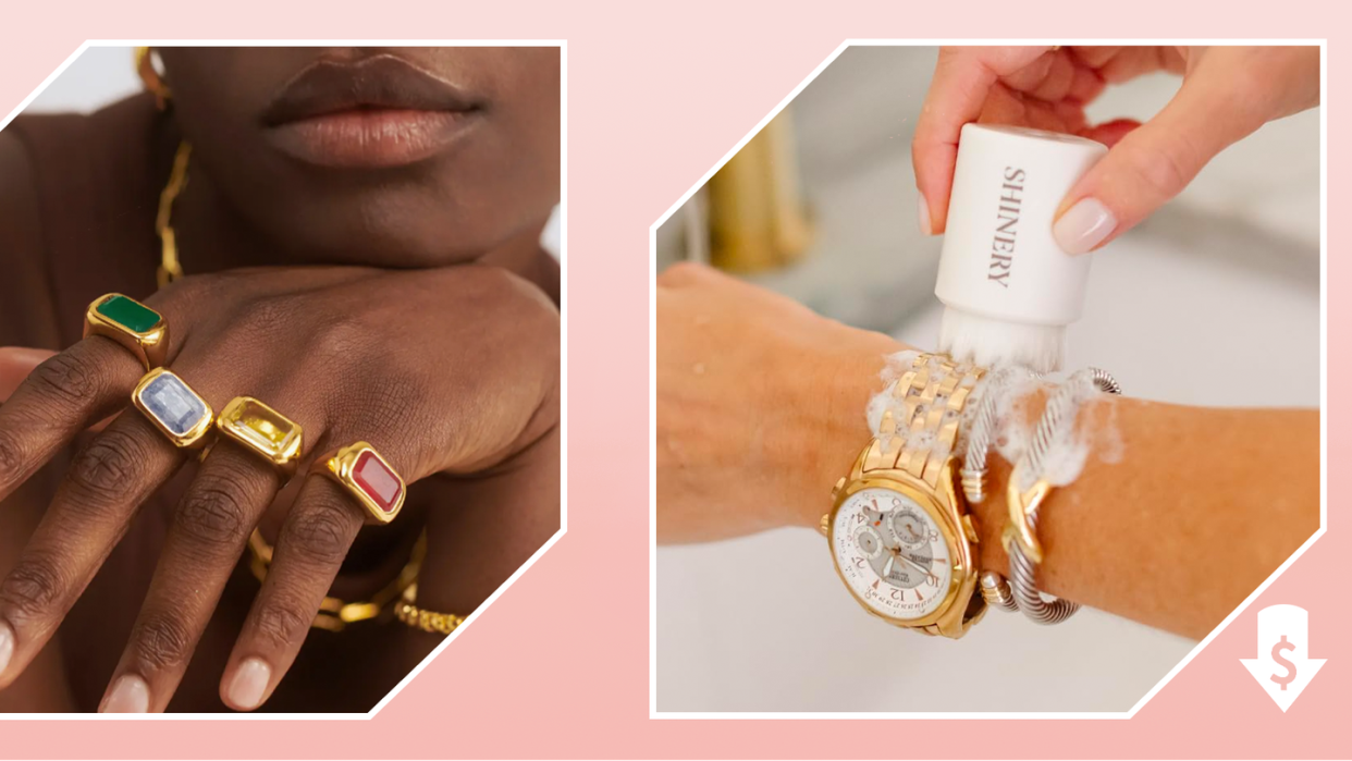 woman wearing gem rings, jewelry cleaner