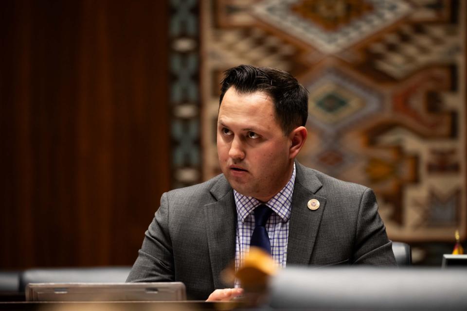 Rep. Austin Smith on the House floor inside the House of Representatives in Phoenix on Jan. 24, 2024.