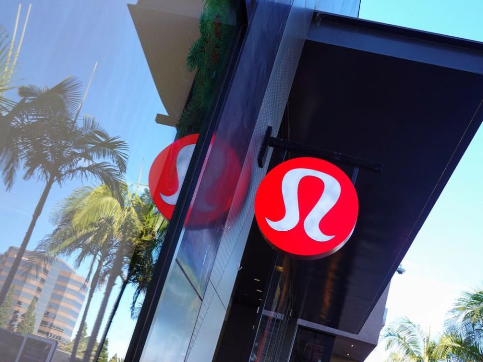 A Lululemon sign is seen at a shopping mall in California