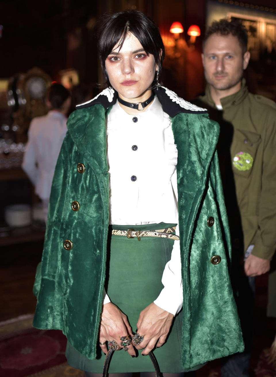 <p>French singer Soko looked very fetching in a green ensemble. <i> [Photo: REX/Shutterstock]</i></p>