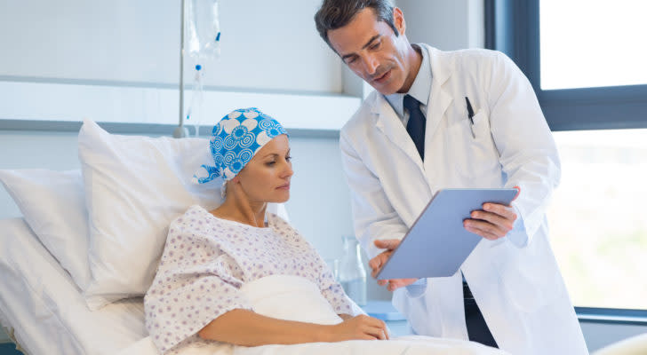 Image of a doctor showing a patient a chart representing HOOK stock.