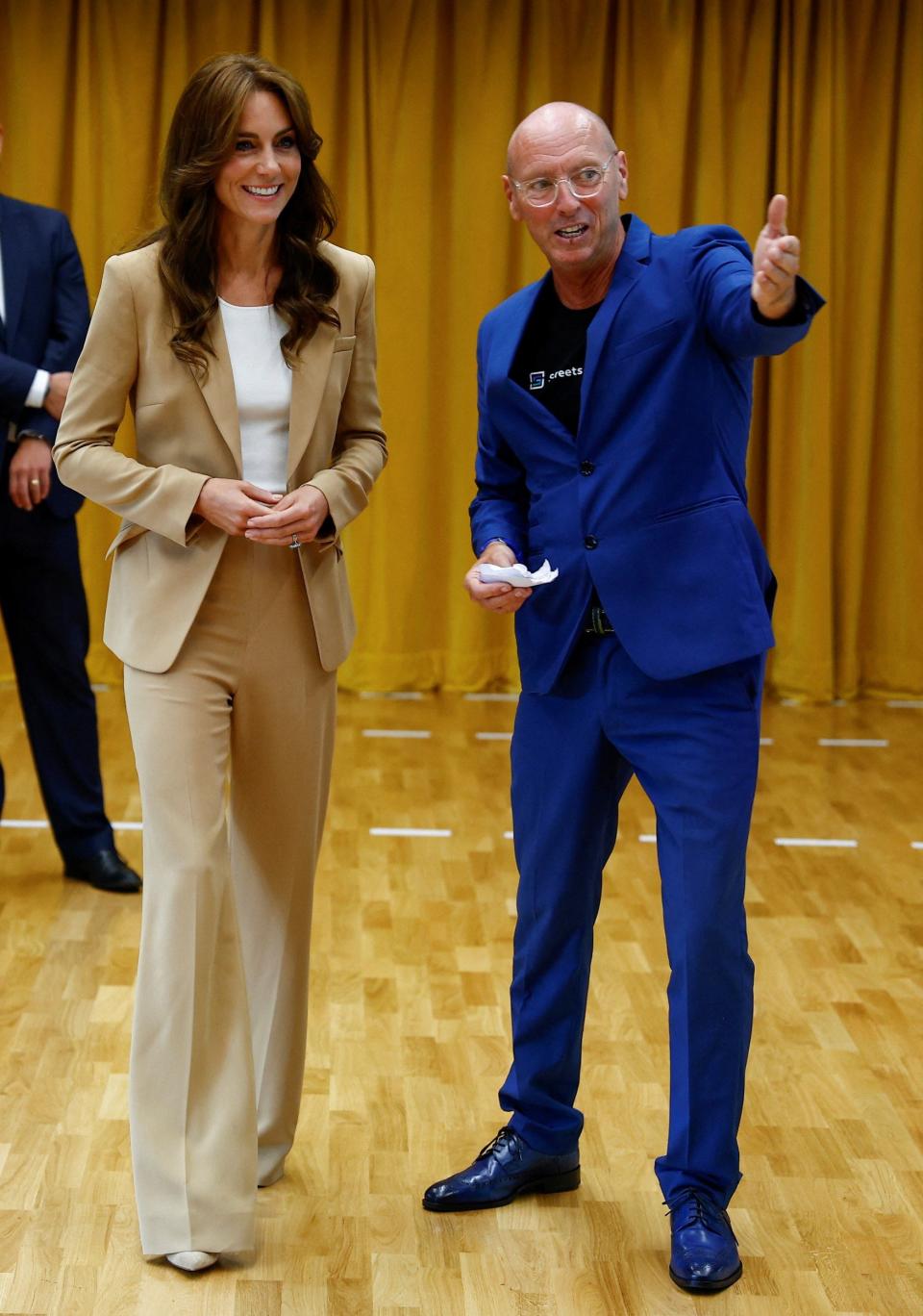 Catherine’s new camel-coloured suit is by Roland Mouret