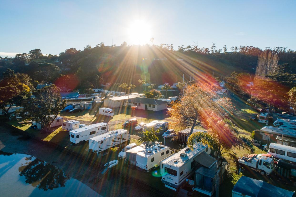 sun shining on RV park