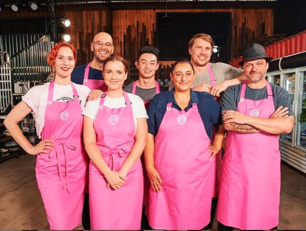 MasterChef 2020 contestants in pink aprons