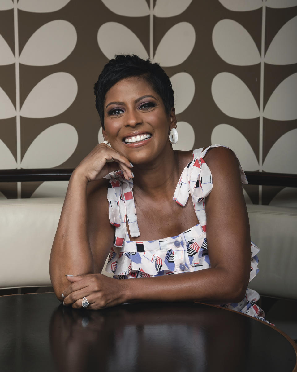 This Aug. 8, 2019 photo shows former NBC "Today" show co-host, Tamron Hall, posing for a portrait at Ruby's Vintage Harlem in New York to promote her self-titled syndicated talk show, premiering Sept. 9. (Photo by Christopher Smith/Invision/AP)