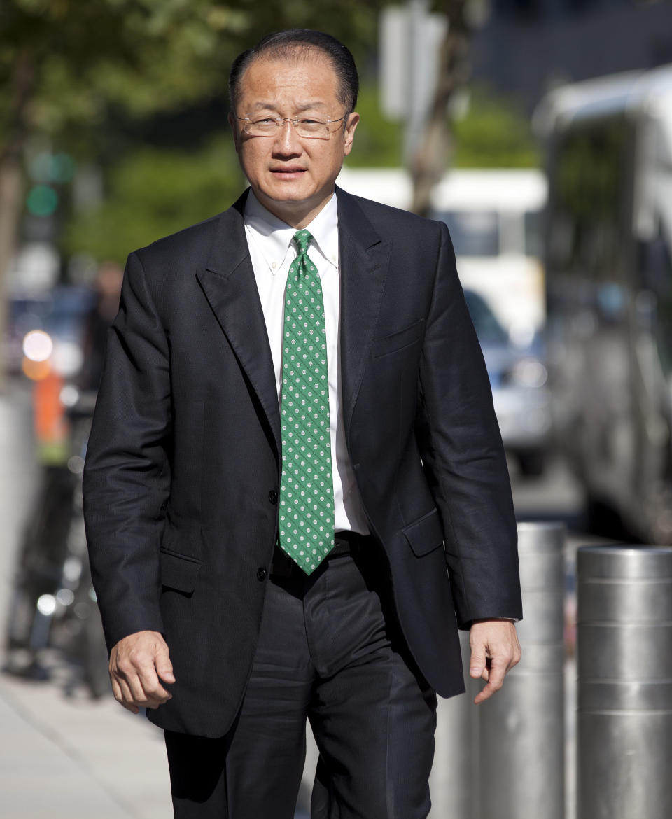 Dr. Jim Yong Kim arrives for his first day as president of the World Bank Group, Monday, July 2, 2012, in Washington. (AP Photo/Evan Vucci