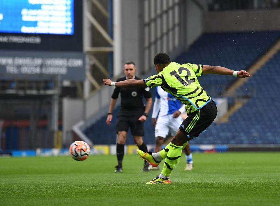 Timber scored a fine goal on his return (Arsenal FC via Getty Images)