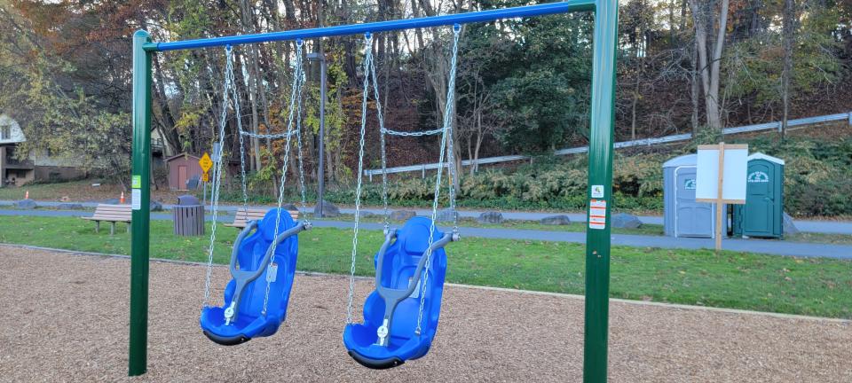 New accessible swings have been installed at Creekview Park in Stroudsburg as part of a 100th anniversary project by the Kiwanis Club of the Stroudsburgs to bring playground equipment accessible to children with disabilities to parks throughout East Stroudsburg and Stroudsburg. A ribbon cutting was held Wednesday, Nov. 1, 2023.