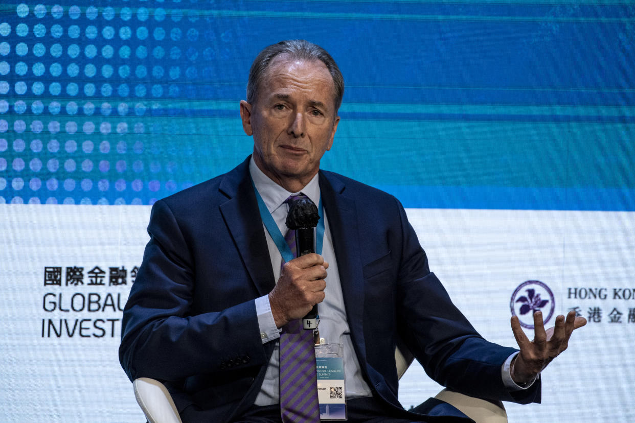 Chairman and Chief Executive Officer of Morgan Stanley, James Gorman speaking at Panel 1 Navigating Through Uncertainty, during the Hong Kong Global Financial Leaders' Investment Summit on November 2, 2022 in Hong Kong, China. The Global Financial Leaders' Investment Summit is held today in Hong Kong.  (Photo by Vernon Yuen/NurPhoto via Getty Images)