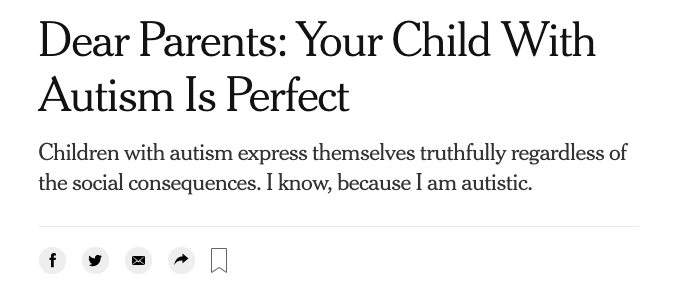 Madeleine Ryan’s 2020 ‘New York Times’ article about children with autism  New York Times