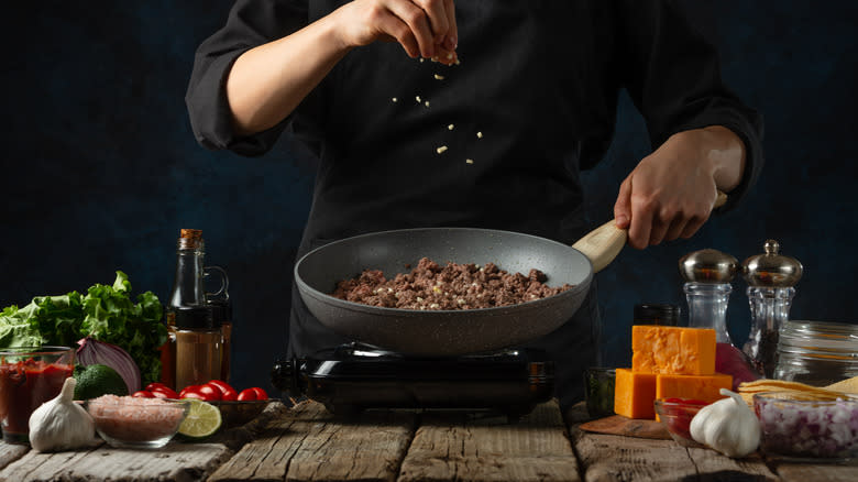 Cooking steak in a wok