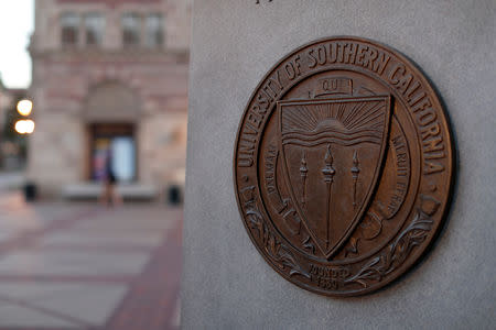 A plaque is pictured at University of Southern California in Los Angeles, California, U.S., March 13, 2019. REUTERS/Mario Anzuoni