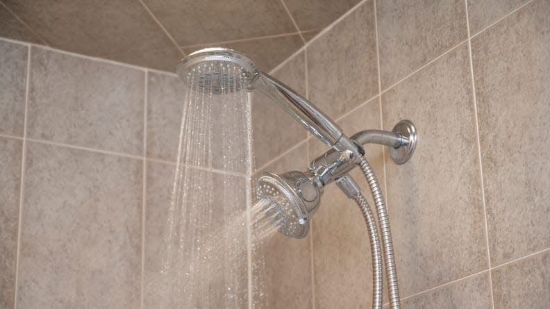 The Hydroluxe Full-Chrome 24 Function Ultra-Luxury 3-Way shower head is our favorite shower head.