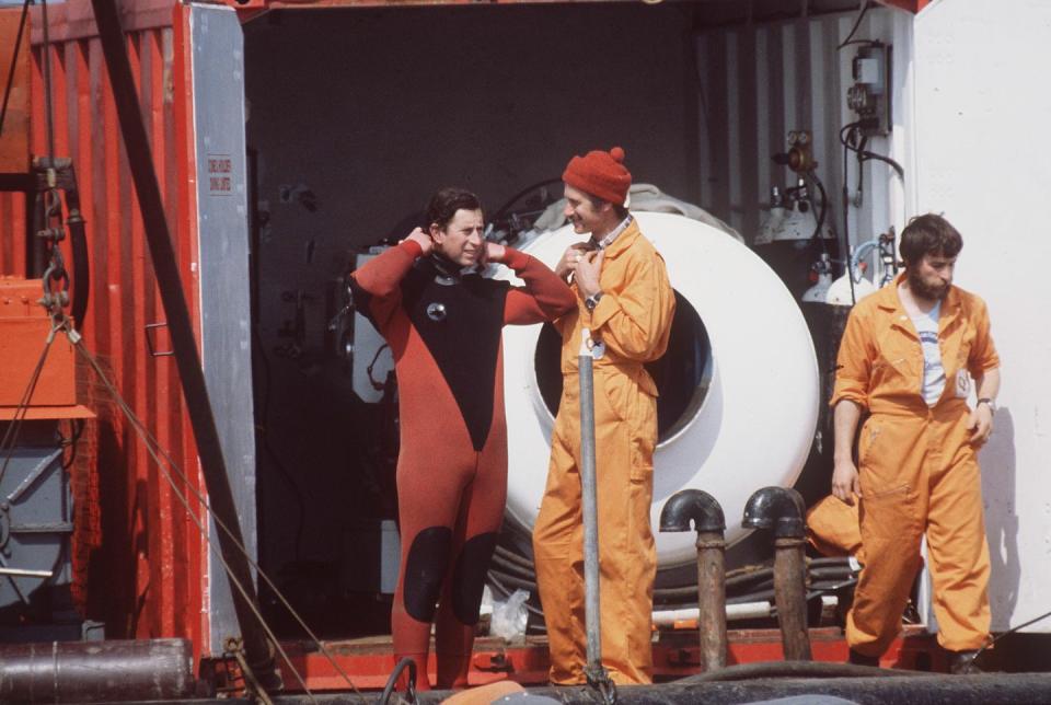 <p>King Charles is the first British monarch to be a qualified diver. He first began scuba diving in the 1970s and has explored many shipwrecks over the years. </p><p>Pictured: King Charles preparing to see the Tudor shipwreck which sank in the solent in 1545. </p>