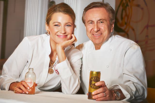 <p>Betty Booze</p> Blake Lively with Chef Daniel Boulud