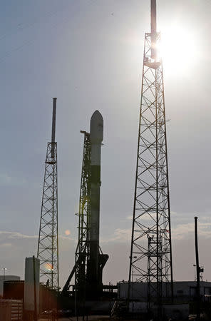 A SpaceX Falcon 9 rocket carrying Israel's first spacecraft designed to land on the moon is prepared for launch on the first privately-funded lunar mission at the Cape Canaveral Air Force Station in Cape Canaveral, Florida, U.S., February 21, 2019. REUTERS/Thom Baur