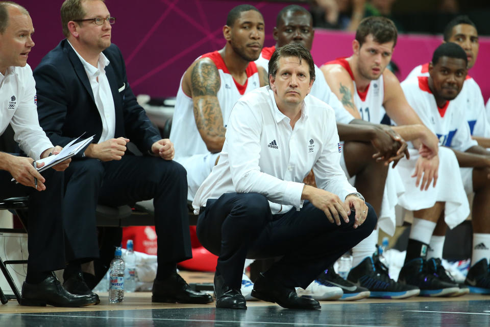 Great Britain coach Chris Finch looks on in the Men's Basketball Preliminary Round match between Great Britain and Brazil on Day 4 of the London 2012 Olympic Games at Basketball Arena on July 31, 2012 in London, England.  (Photo by Christian Petersen/Getty Images)