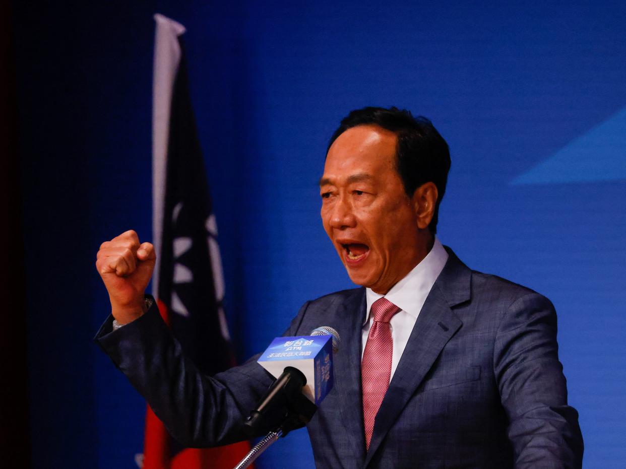 Terry Gou, Foxconn founder announces run for Taiwan presidency during a press event in Taipei.