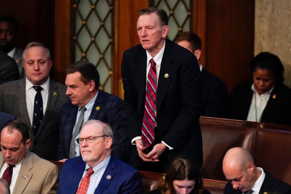 Rep. Paul Gosar, R-Ariz., casts his vote for Rep. Byron Donalds, R-Fla., during the seventh round of voting on the third day to elect a speaker and convene the 118th Congress in Washington, Thursday, Jan. 5, 2023.