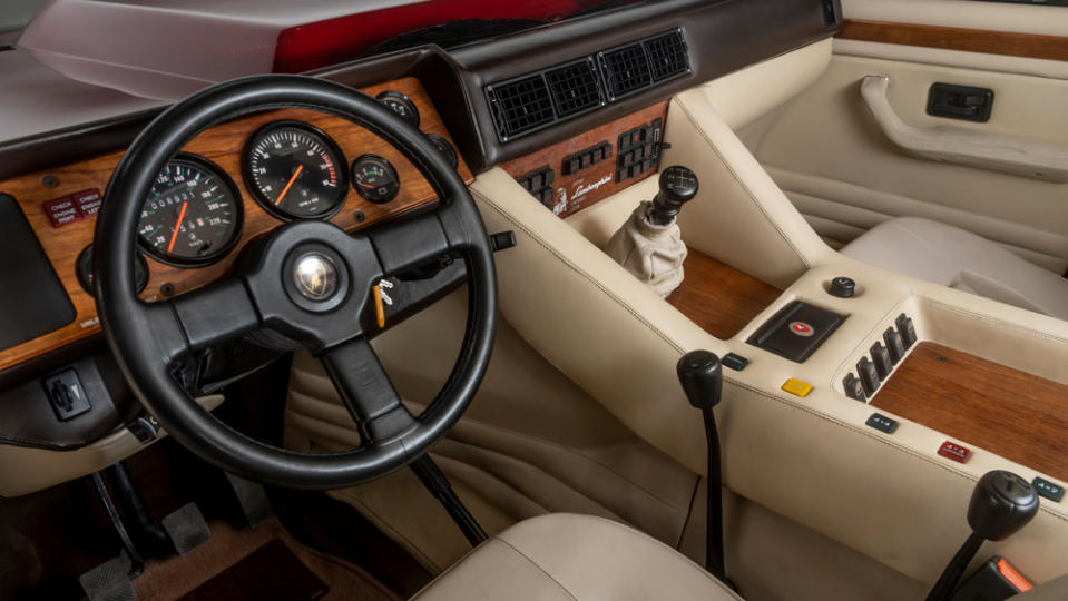 The interior of a 1991 Lamborghini LM002.