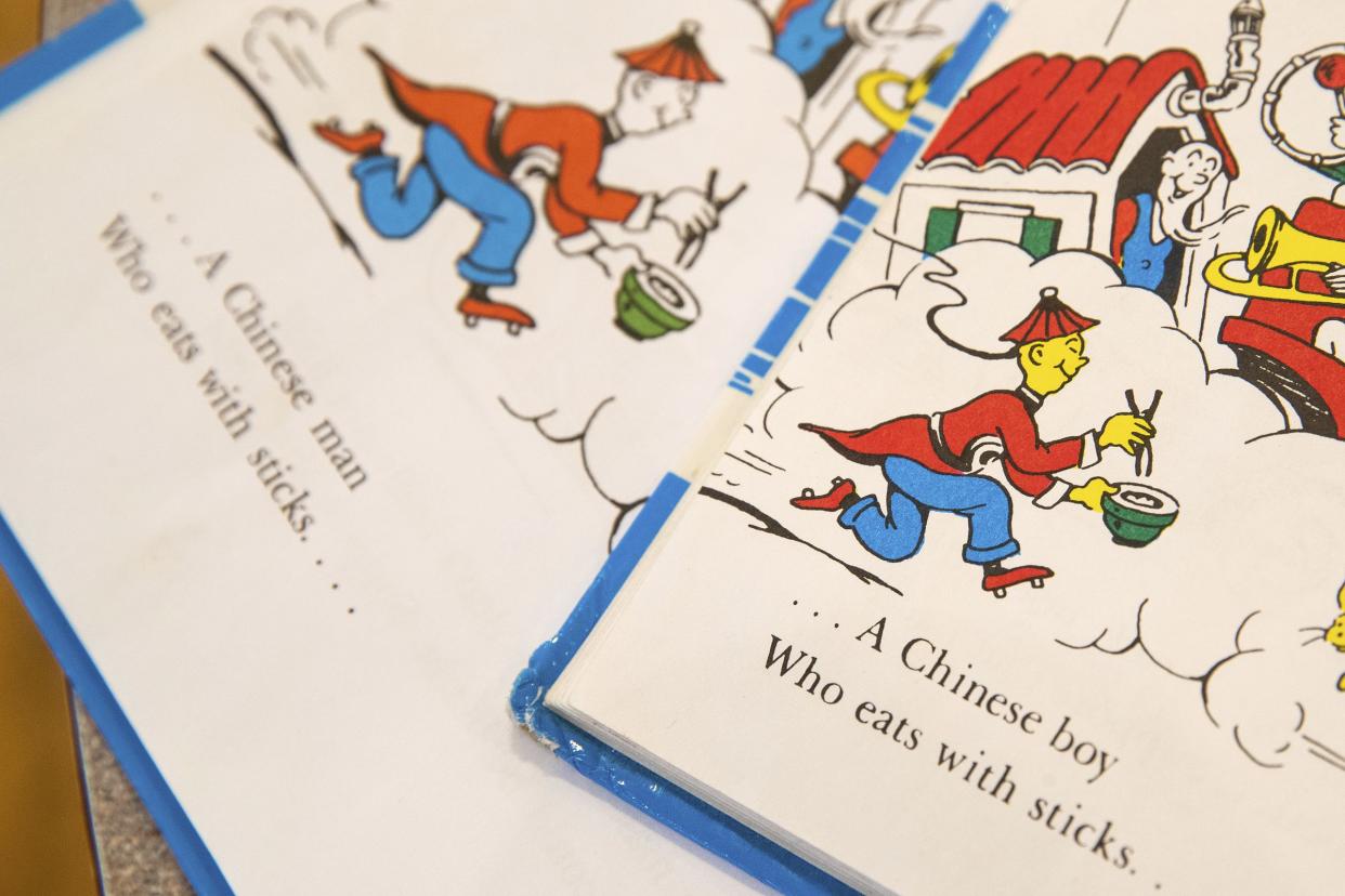 Two copies of the Dr. Seuss children's' book 'And to Think That I Saw It on Mulberry Street' are displayed at the Lackawanna County Children's Library collection in Scranton, Pa.