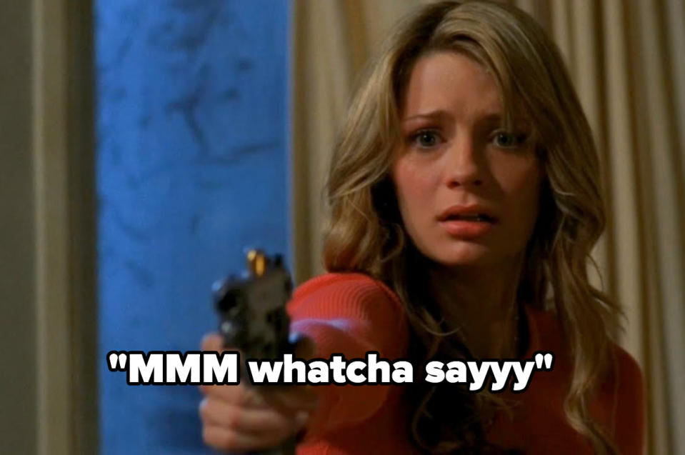 Marissa holding gun captioned "MMM whatcha sayyy"