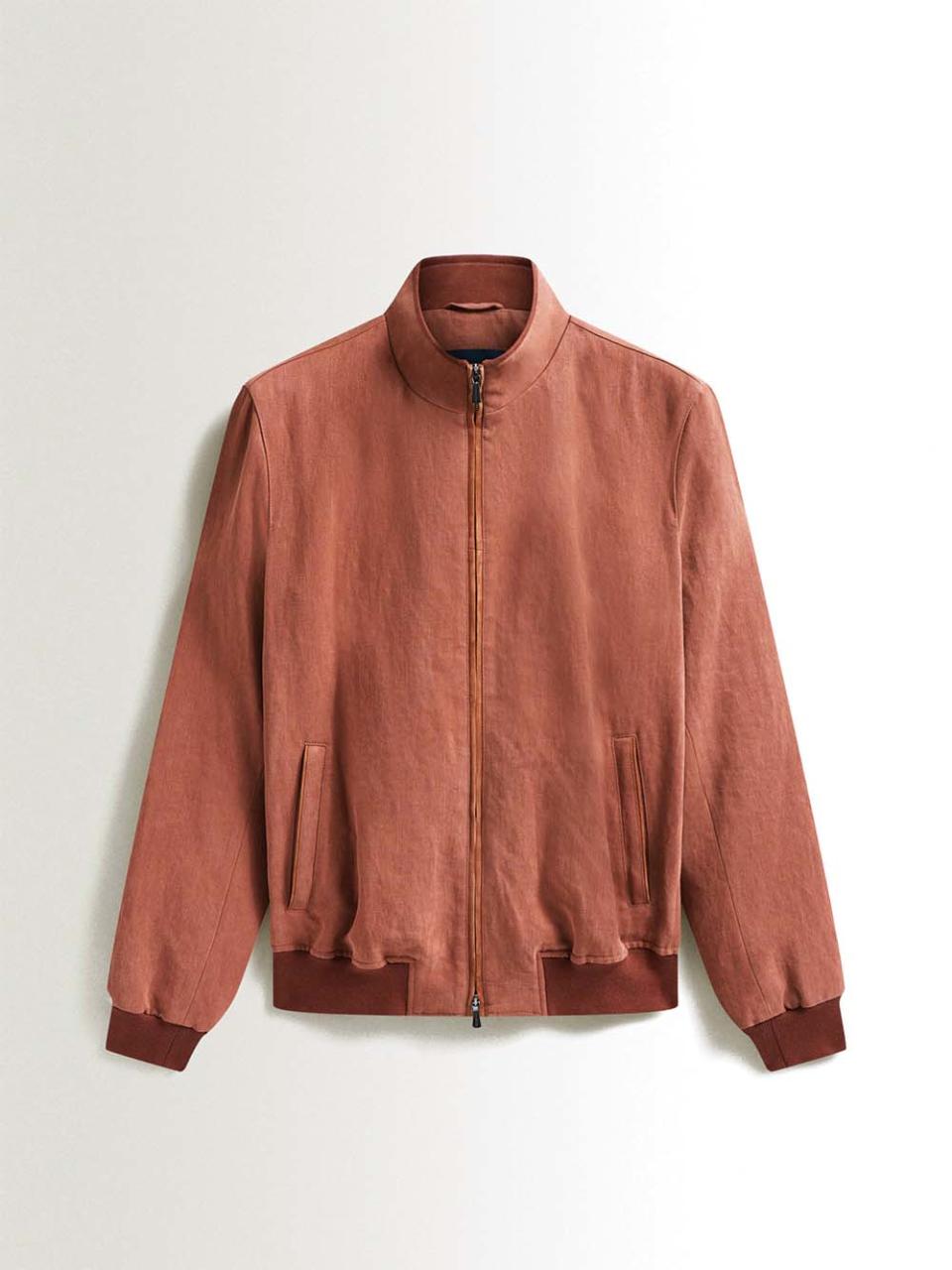 Bomber jackets at Thom Sweeney, like this style in Loro Piana linen, can be made to measure.