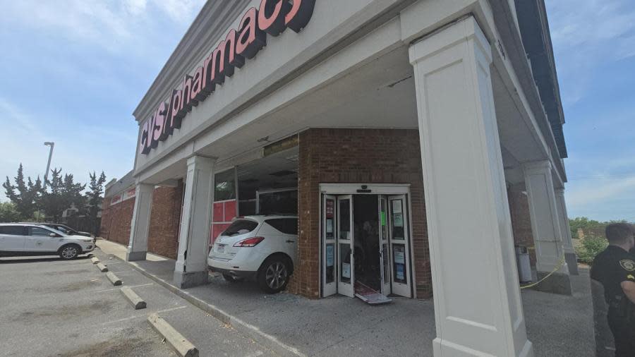 SUV crashes into side of CVS building on Langhorne Road in Lynchburg on May 13. (Jemon Haskins/ WFXR News)