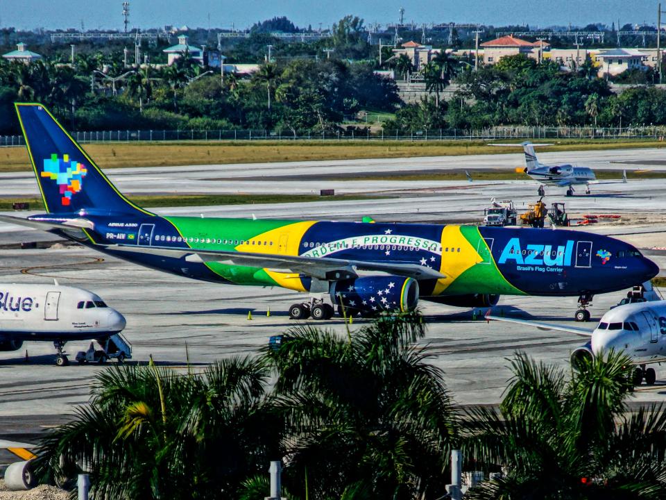 An Azul Brazilian Airlines A330-200 aircraft on a runway.