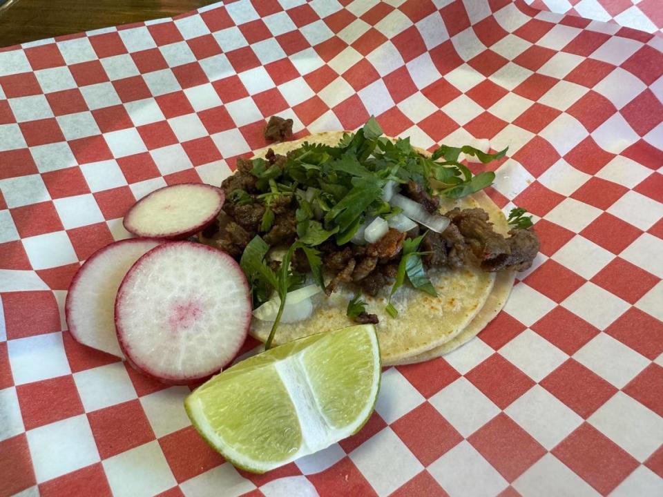 A pork taco at Tecalitlan Mexican Restaurant at 3207 Northwest Ave. in Bellingham, Wash. on Wednesday, June 5, 2024. Alyse Smith/The Bellingham Herald