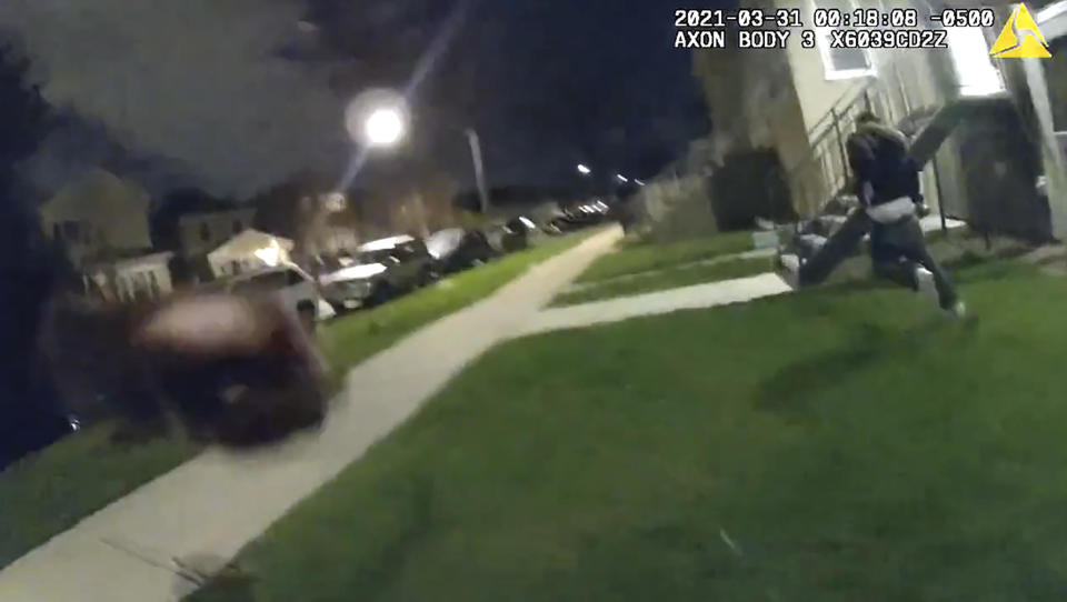 Police body cam video shows Anthony Alvarez running from police on March 31, 2021. / Credit: Civilian Office of Police Accountability