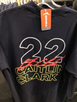 The back of the Indiana Fever Caitlin Clark draft day shirt that was made available April 15, 2024.