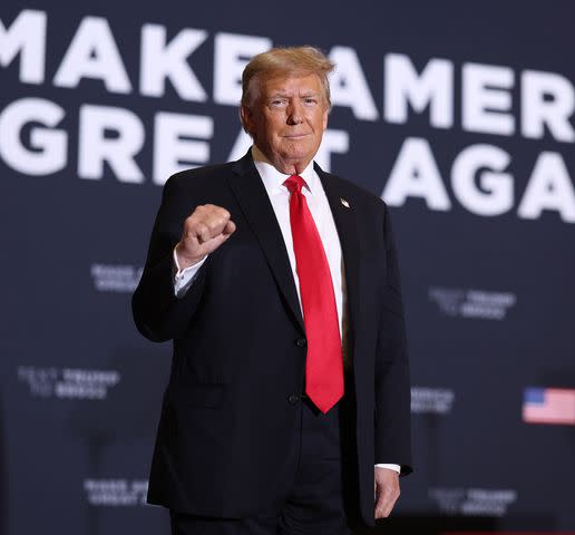 <p>Scott Olson/Getty</p> Donald Trump at a campaign event at the Hyatt Hotel on December 13, 2023 in Coralville, Iowa