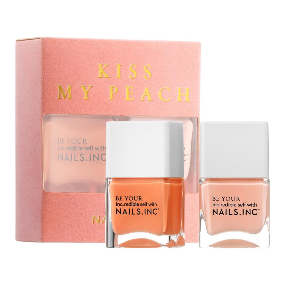 <p>Keep things peachy in May with this adorable duo. Paint all of your nails one of the two colors—we’re thinking baby peach!—and accentuate with a statement nail in tangerine orange. </p> <p><strong>BUY IT: </strong>$15; <a href="https://click.linksynergy.com/deeplink?id=93xLBvPhAeE&mid=2417&murl=https%3A%2F%2Fwww.sephora.com%2Fproduct%2Fkiss-my-peach-duo-nail-set-P441875%3Ficid2%3Dyou%2520may%2520also%2520like%3Ap441875%3Aproduct&u1=SL%2CRX_1911_PopularNailColors2020_May%253AKissMyPeachDuobyNailsInc.%2Ckyarborough1271%2C%2CIMA%2C652836%2C201911%2CI" rel="nofollow noopener" target="_blank" data-ylk="slk:sephora.com;elm:context_link;itc:0;sec:content-canvas" class="link ">sephora.com</a></p>