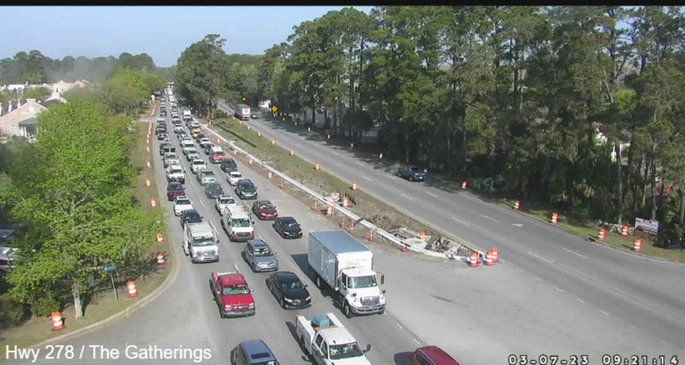 Traffic cameras show Tuesday morning backup on U.S. 278 after a car broke down on the Hilton Head bridge.