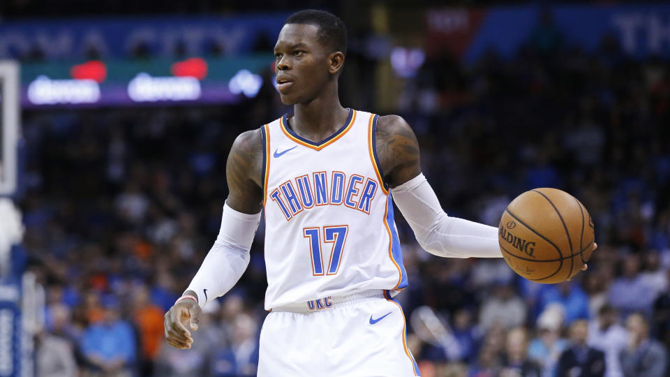 Dennis Schroder said the mentality within the Thunder organization is far better than what it was when he was with the Atlanta Hawks. (AP/Sue Ogrocki)