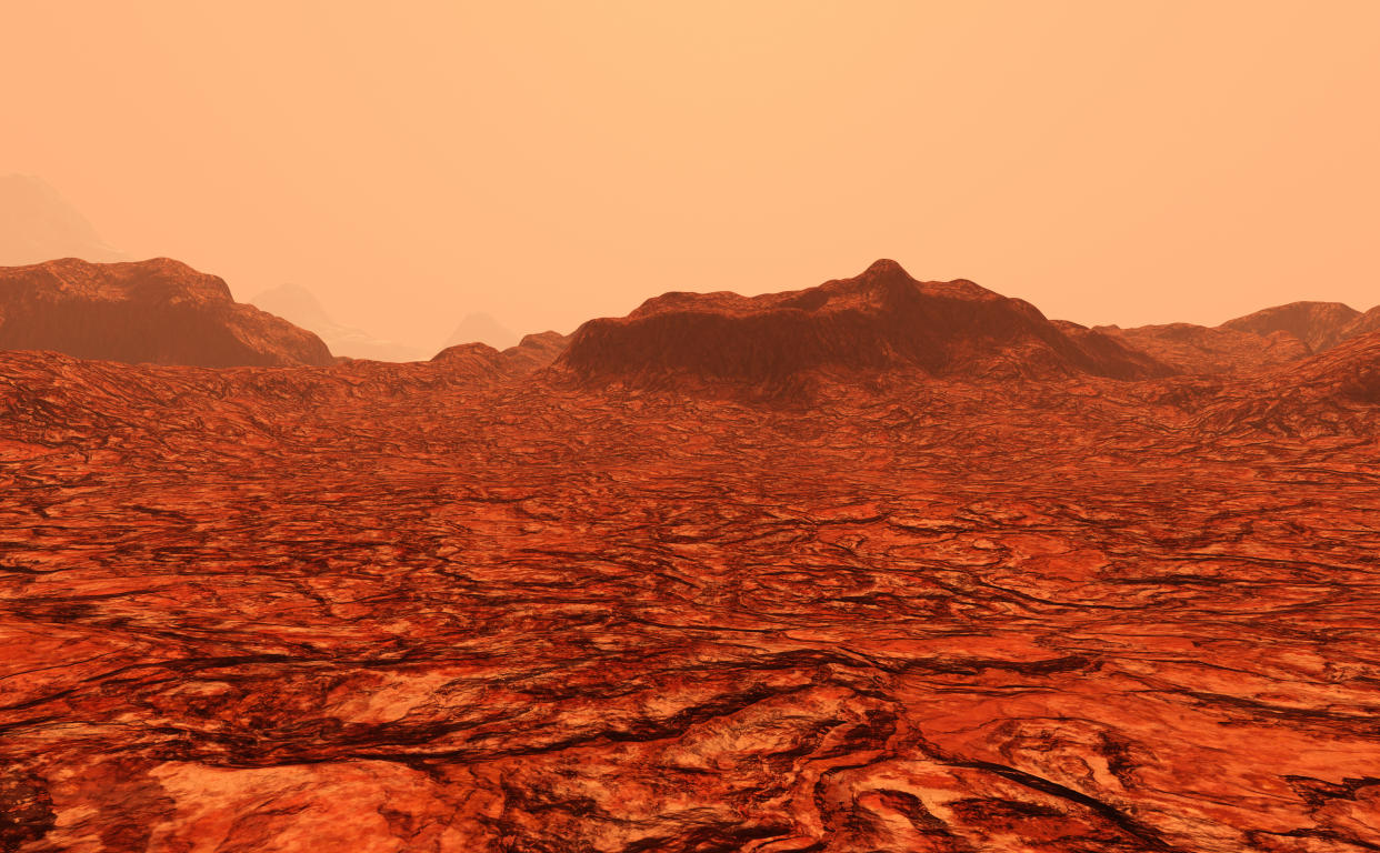 3D rendering of a red planet Mars landscape