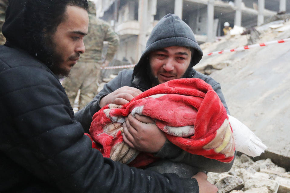 Hundreds have been reportedly killed in north Syria after a 7.8-magnitude earthquake that originated in Turkey and was felt across neighbouring countries.  (Bakr Alkasem / AFP - Getty Images)