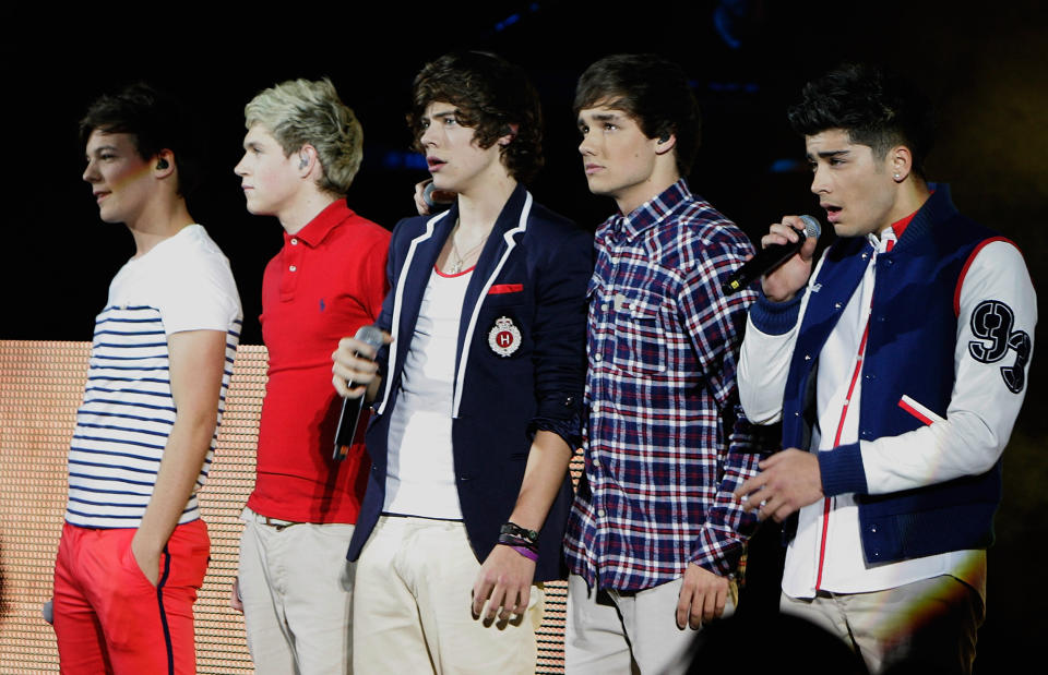 One Direction performing live in concert at HMV Hammersmith Apollo in London.