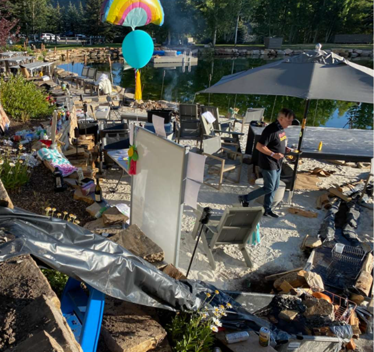 <em>Tony Hsieh accumulated items outside his home in Park City, Utah. Hsieh believed he created a “natural dishwater” and offered a person $1 million to serve as a tour guide on this pond, according to court documents. (KLAS)</em>