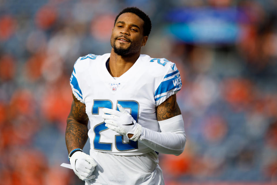 DENVER, CO - DECEMBER 22:  Cornerback Darius Slay #23 of the Detroit Lions jogs on the field on before a game against the Denver Broncos at Empower Field at Mile High on December 22, 2019 in Denver, Colorado. The Broncos defeated the Lions 27-17. (Photo by Justin Edmonds/Getty Images)