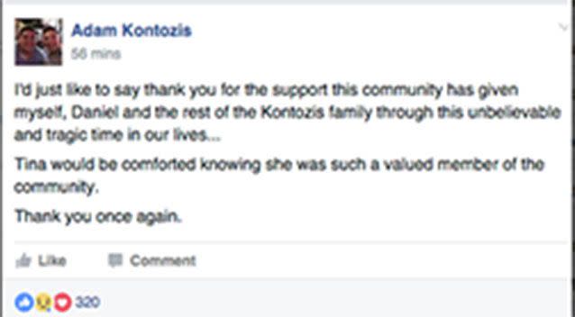 In another post to victim's nephew made another emotion-charged statement about his aunt. Source: Facebook/Adam Kontozis.