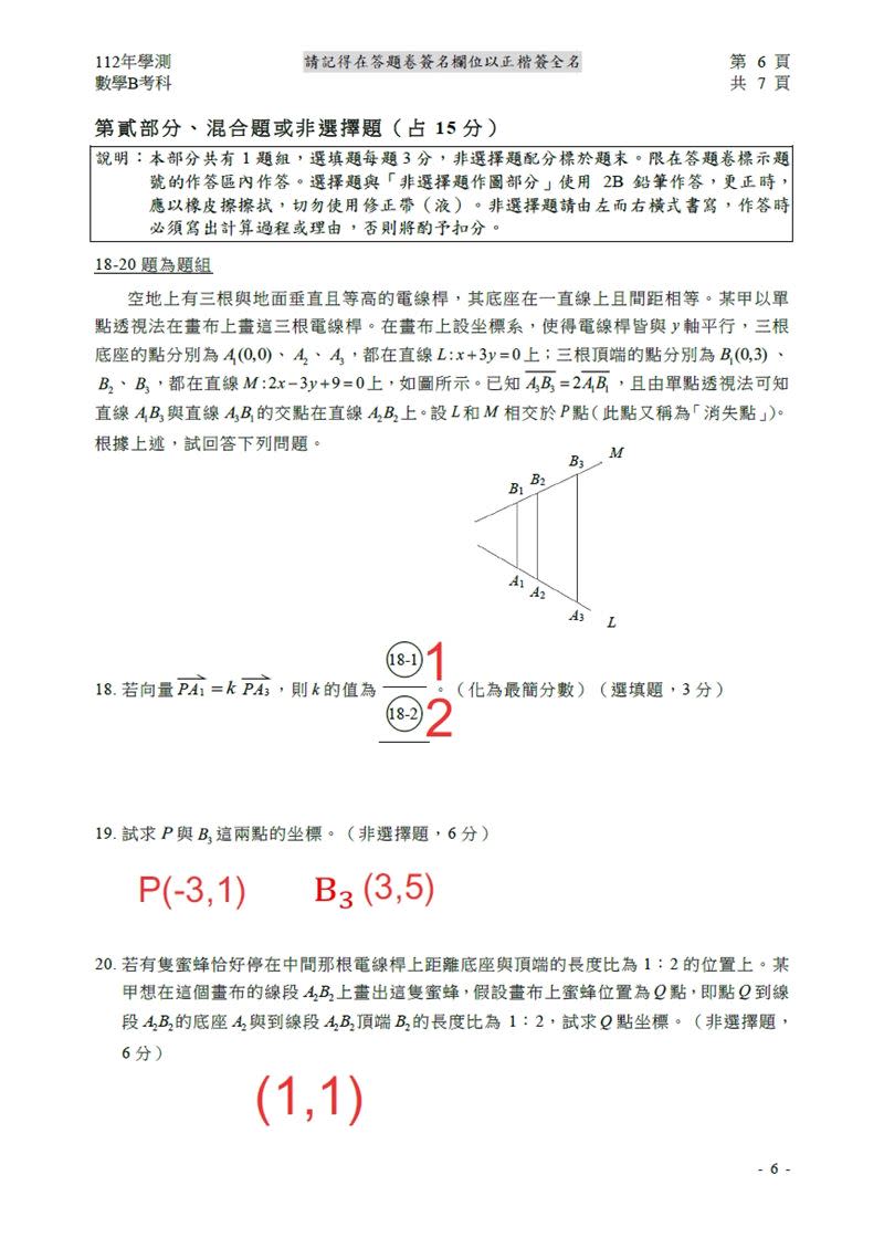 數學B考科解答，其中17～20題為高分組鑑別題。（圖／翻攝自Good全名師教學團隊姜旭老師提供）