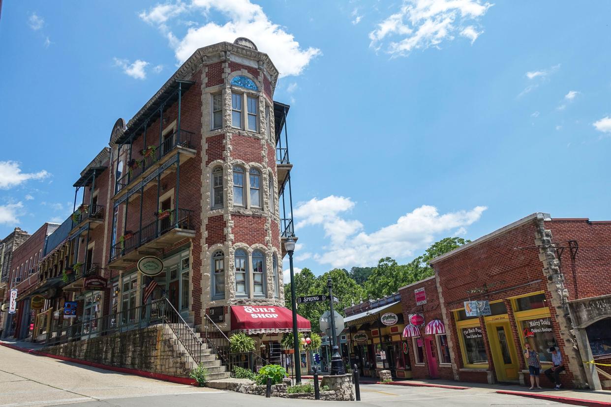 Narrow brick building in cute town of Eureka Springs, Arkansas