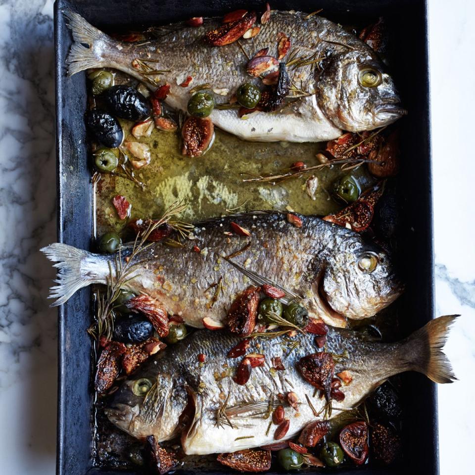 Roast Dorade with Figs, Olives and Almonds