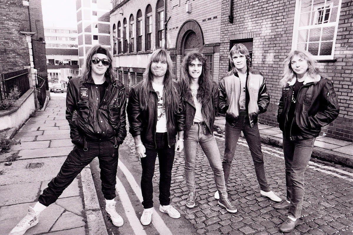 ‘Iron Maiden’s going to get you’: (from left) Adrian Smith, Bruce Dickinson, Steve Harris, Nicko McBrain and Dave Murray in September 1984 (Getty)